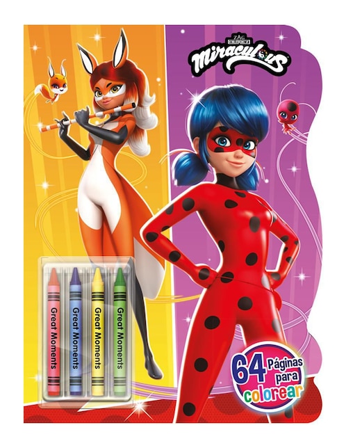 Libro para Colorear Zag Heroez Miraculous 64 Páginas con Stickers y Crayolas de Great Moments Publishing