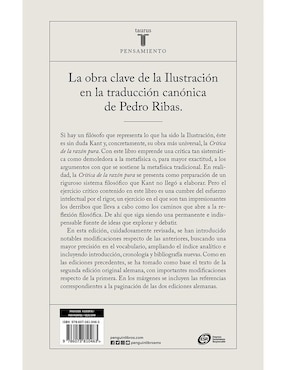 Libro Crítica de la Razón Pura de Kant, Immanuel