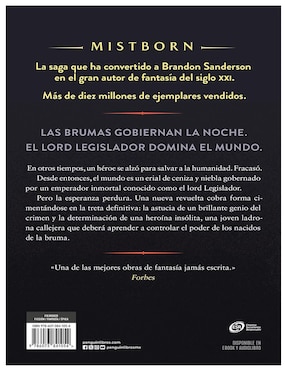 Libro Nacidos de La Bruma (Mistborn 1) de Brandon Sanderson
