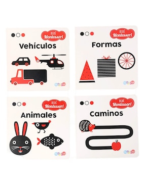 Set 4 libros Bebé Montesori Caminos + Forma + Animales +Vehículos