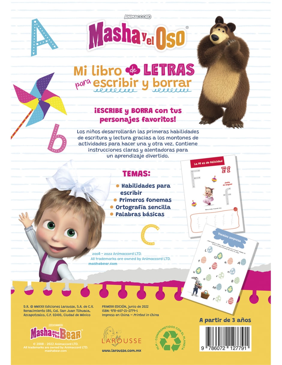 Mi libro de letras para escribir y borrar de Masha Y El Oso 2
