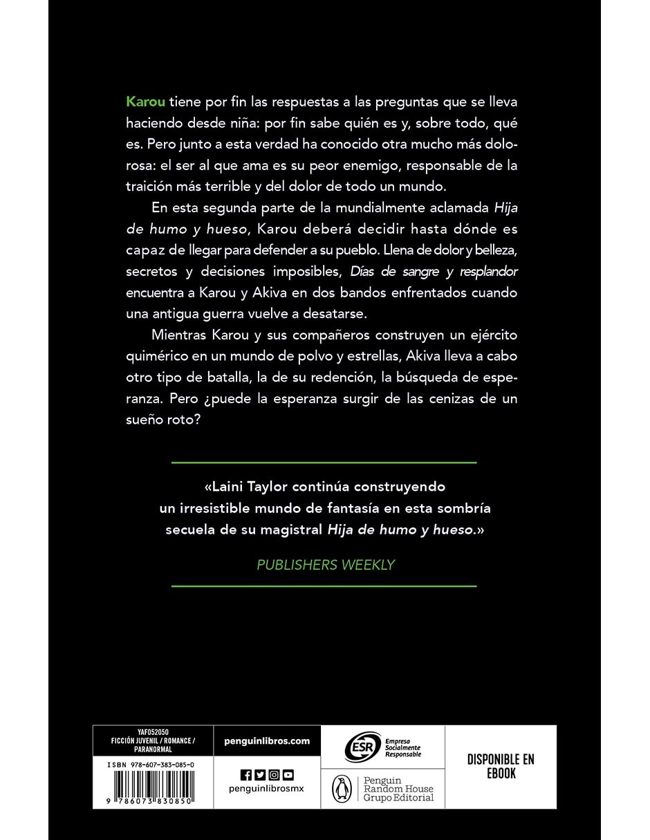 Libro Días de sangre y resplandor de Laini Taylor 2