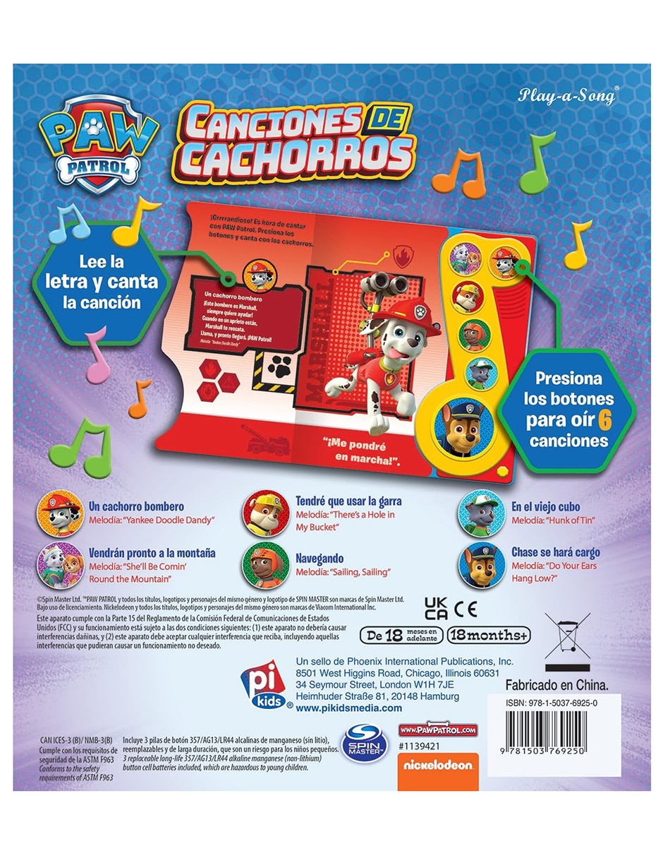 Libro Paw Patrol Canciones de Cachorros de Nickelodeon 2