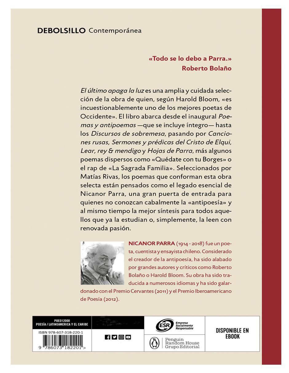 Libro El Ultimo Apaga La Luz Autor de Nicanor Parra 2