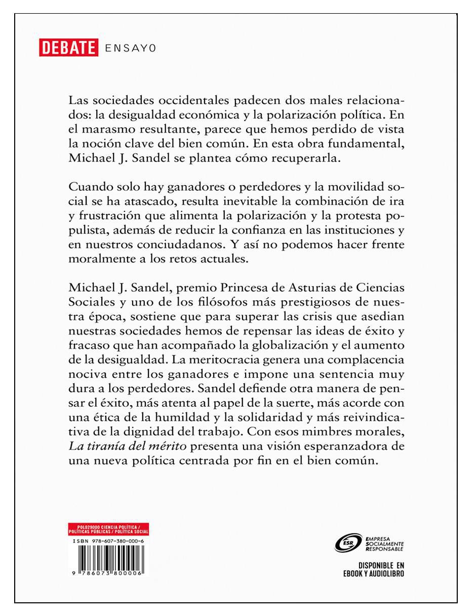 Libro La tiranía del mérito de Michael J. Sandel 2