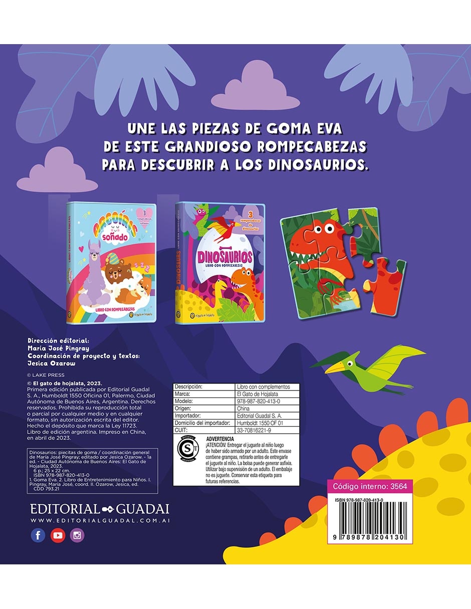 Libro Dinosaurios Pieceitas de Goma de Editorial Guadal 2