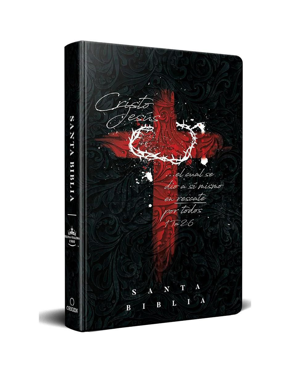 Libro Biblia RVR 1960 letra grande, manual, tapa dura cruz con corona de Reina Valera 3