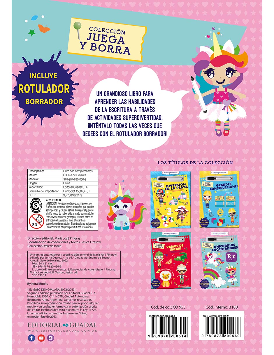 Libro Unicornios Encantados (Juega y Borra) de Editorial Guadal 2