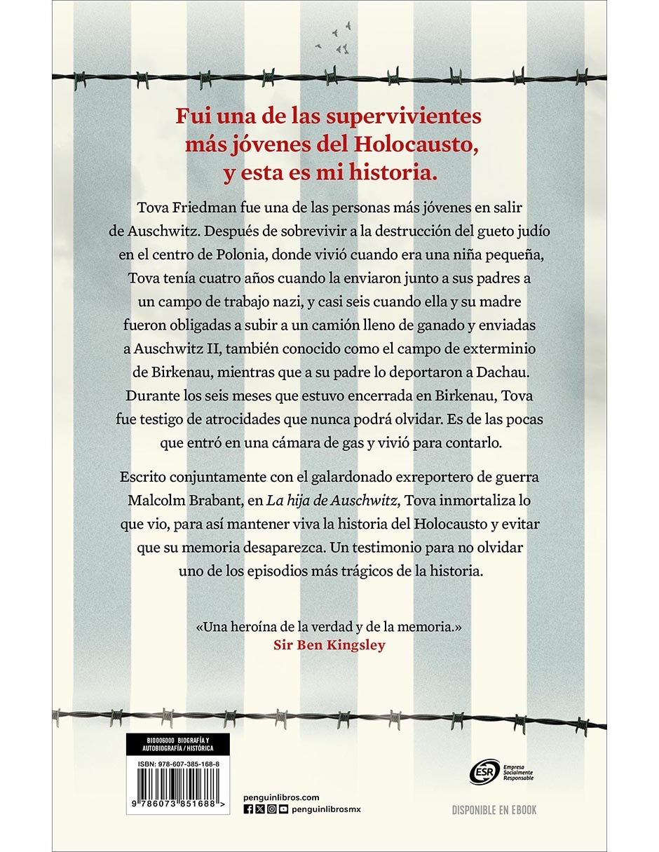 Libro La Hija de Auschwitz de Tova Friedman/ Benkingsley/ Malcolm Brabant 2