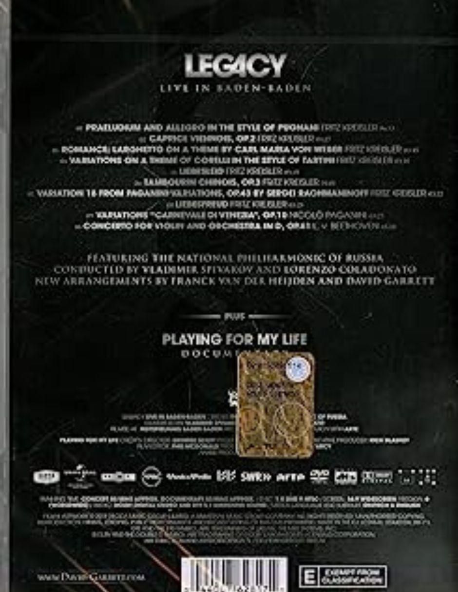 David Garrett Legacy: Live In Baden Baden concierto DVD Estándar 3