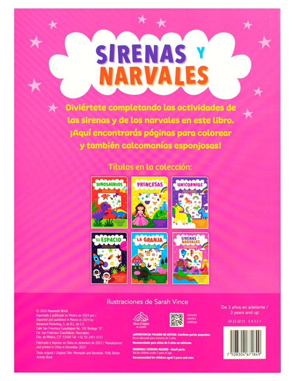 Sirenas y Narvales libro de actividades con calcomanías esponjosas de Silver Dolphin 2