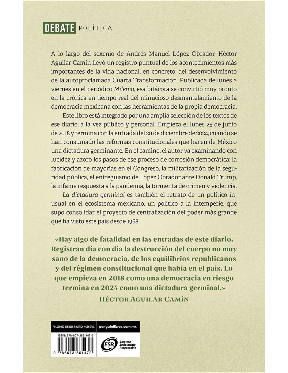 Libro La Dictadura Germinal de Héctor Aguilar Camín 2