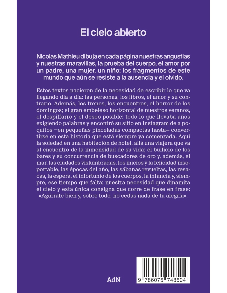 Libro El Cielo Abierto de Nicolas Mathieu 2