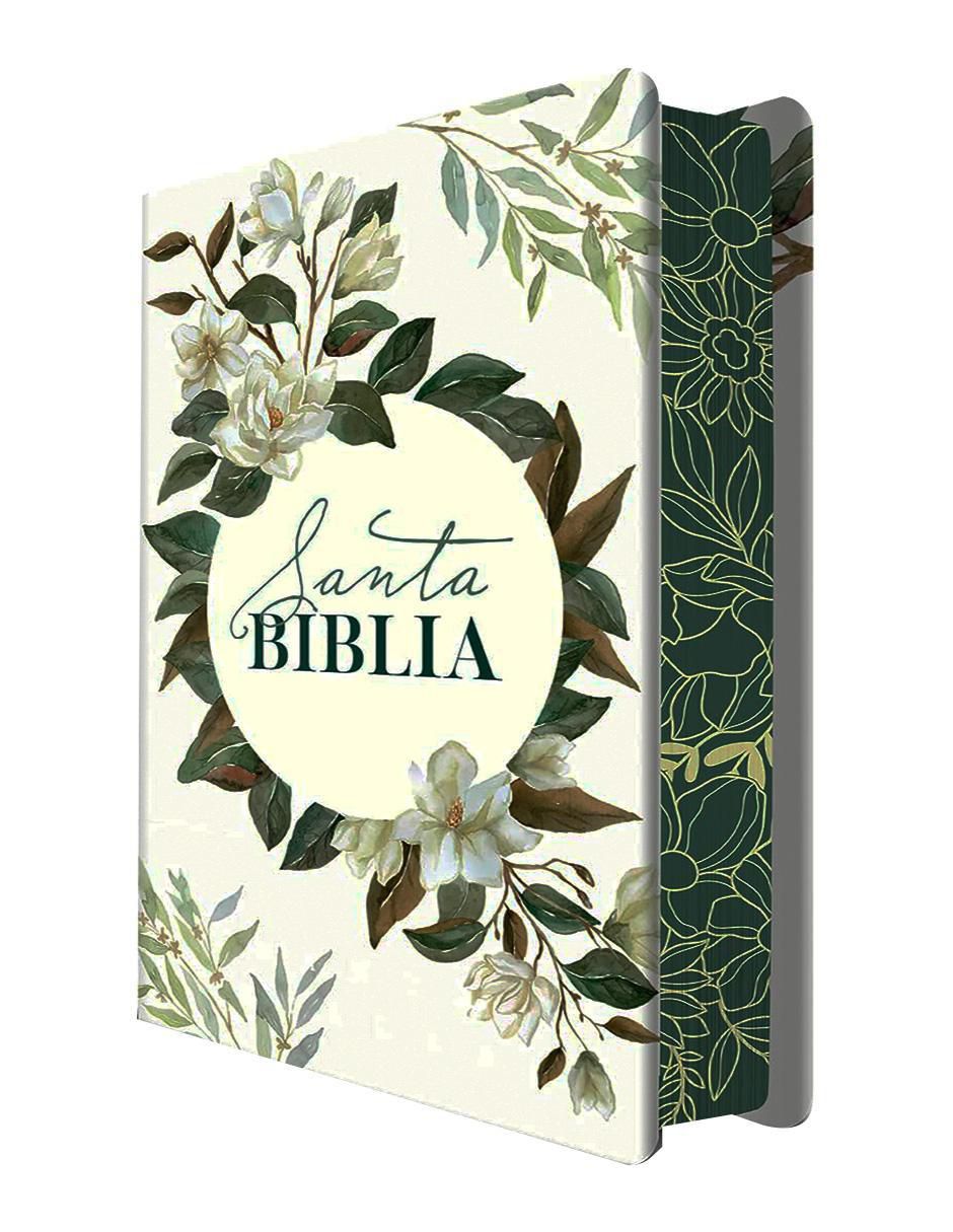 Libro Biblia RVR 1960 Letra Grande Tamaño Manual Ultrafina – Tapa Dura Con Flores Blancas Y Cantos Pintados de Reina Valera