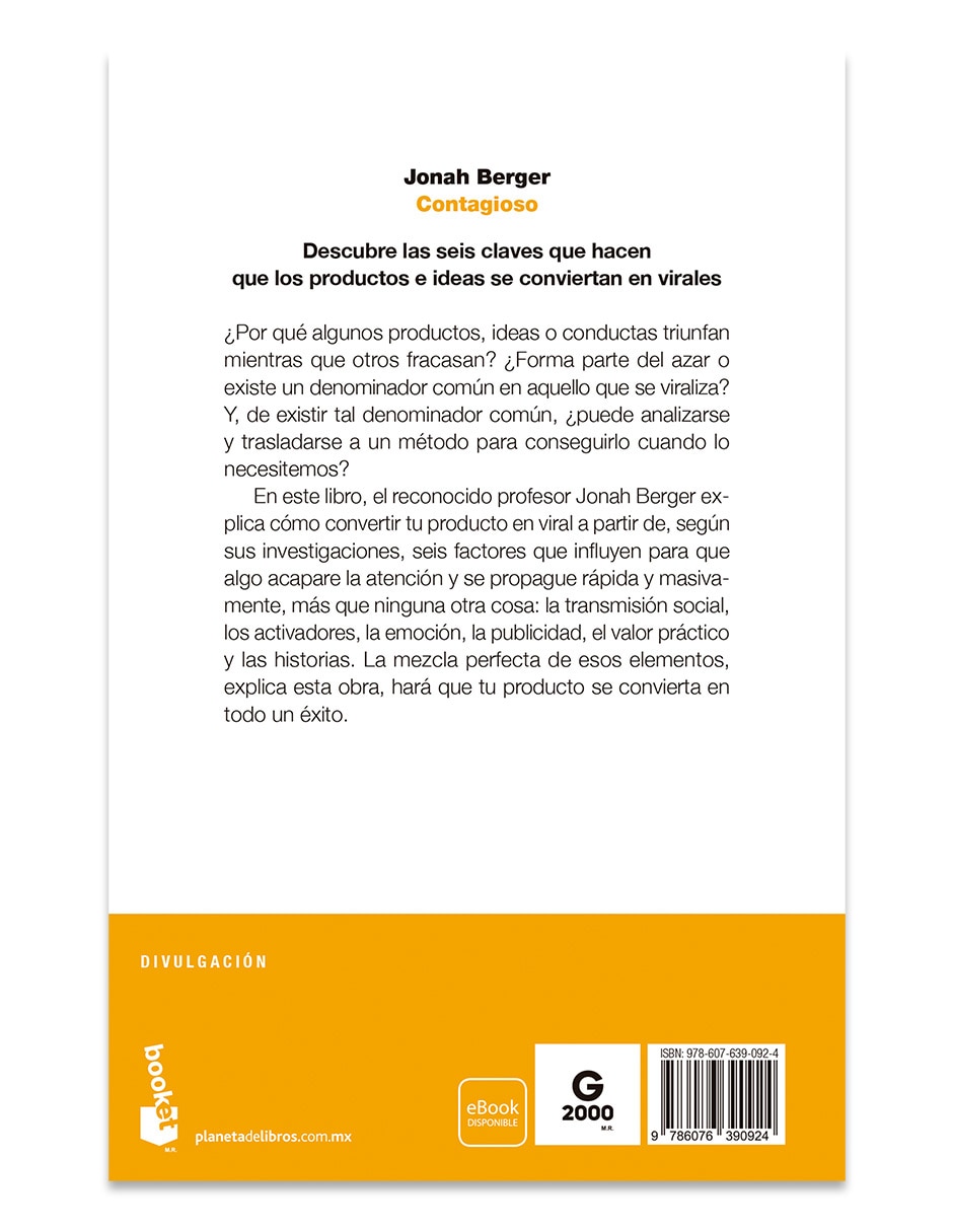 Libro Contagioso Cómo conseguir que tus productos e ideas tengan éxito de Jonah Berger