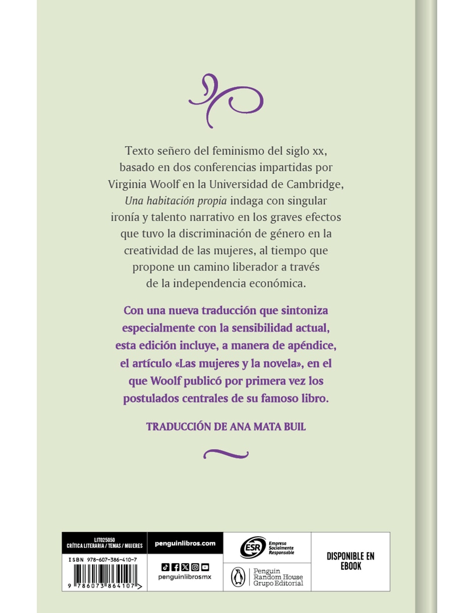 Libro Una Habitacion Propia de Virginia Woolf 2