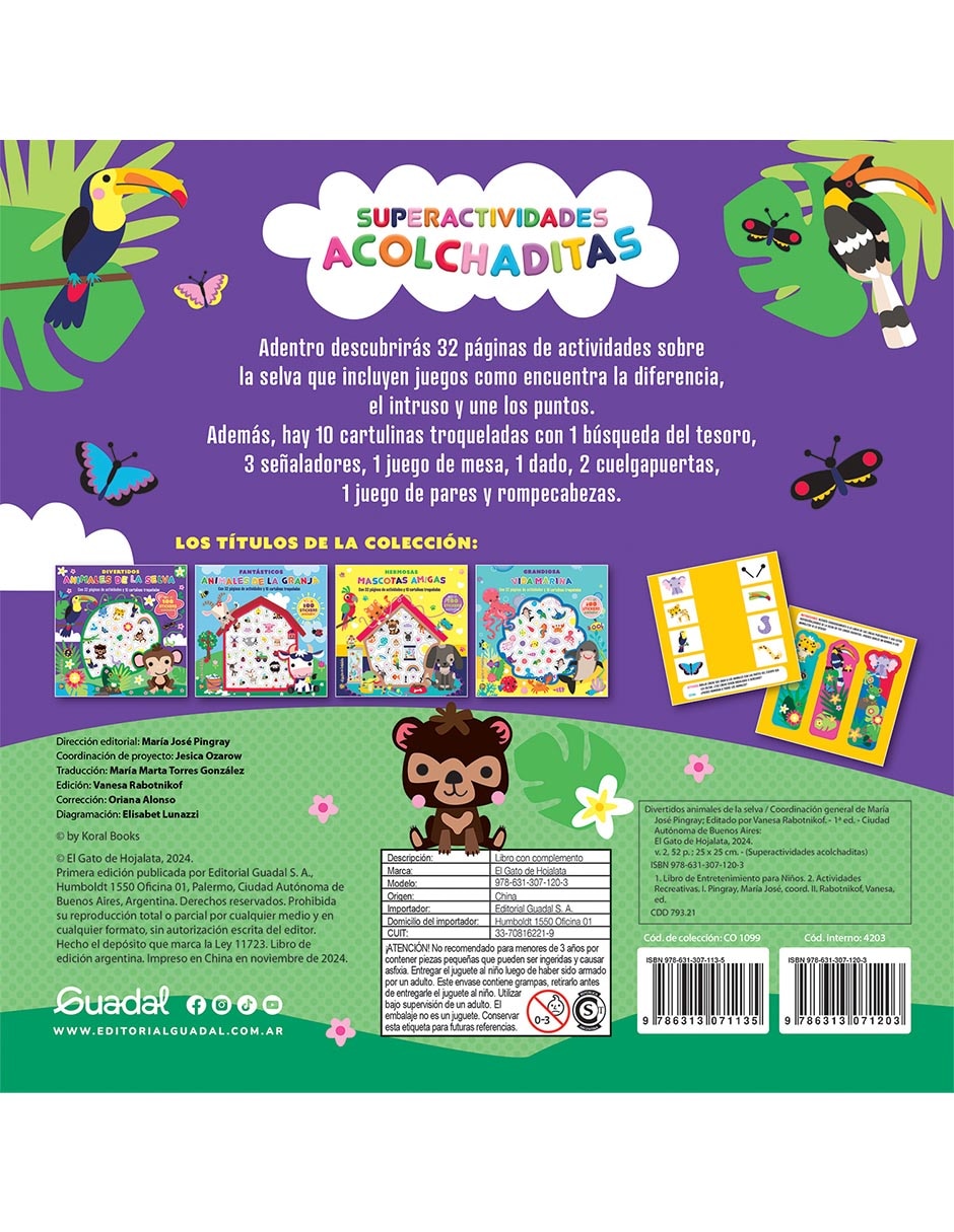 Libro SUPER ACTIVIDADES ALCOLCHADITAS: DIVERTIDOS ANIMALES DE LA SELVA de EDITORIAL GUADAL 2