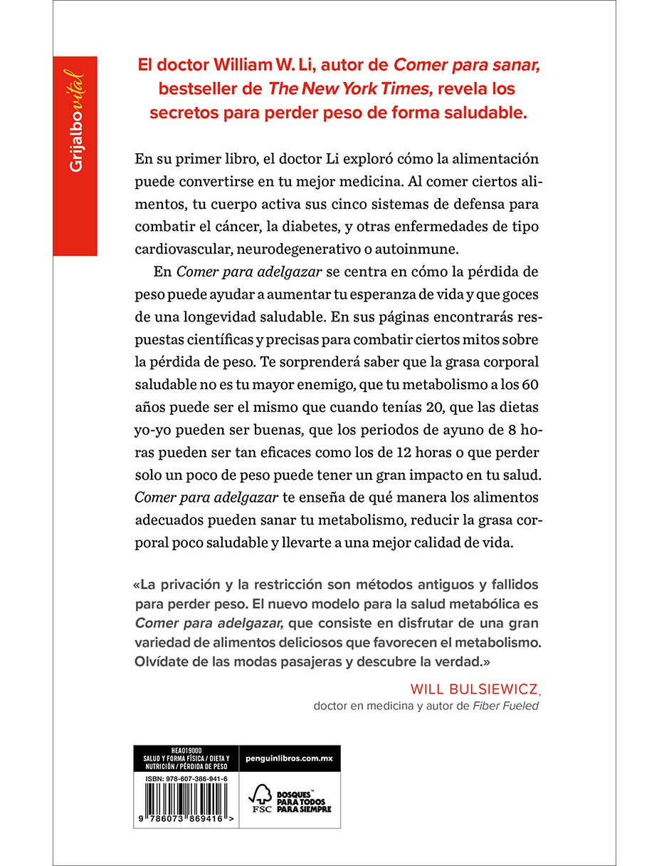 Libro Comer para adelgazar de Dr. William W. LI 2
