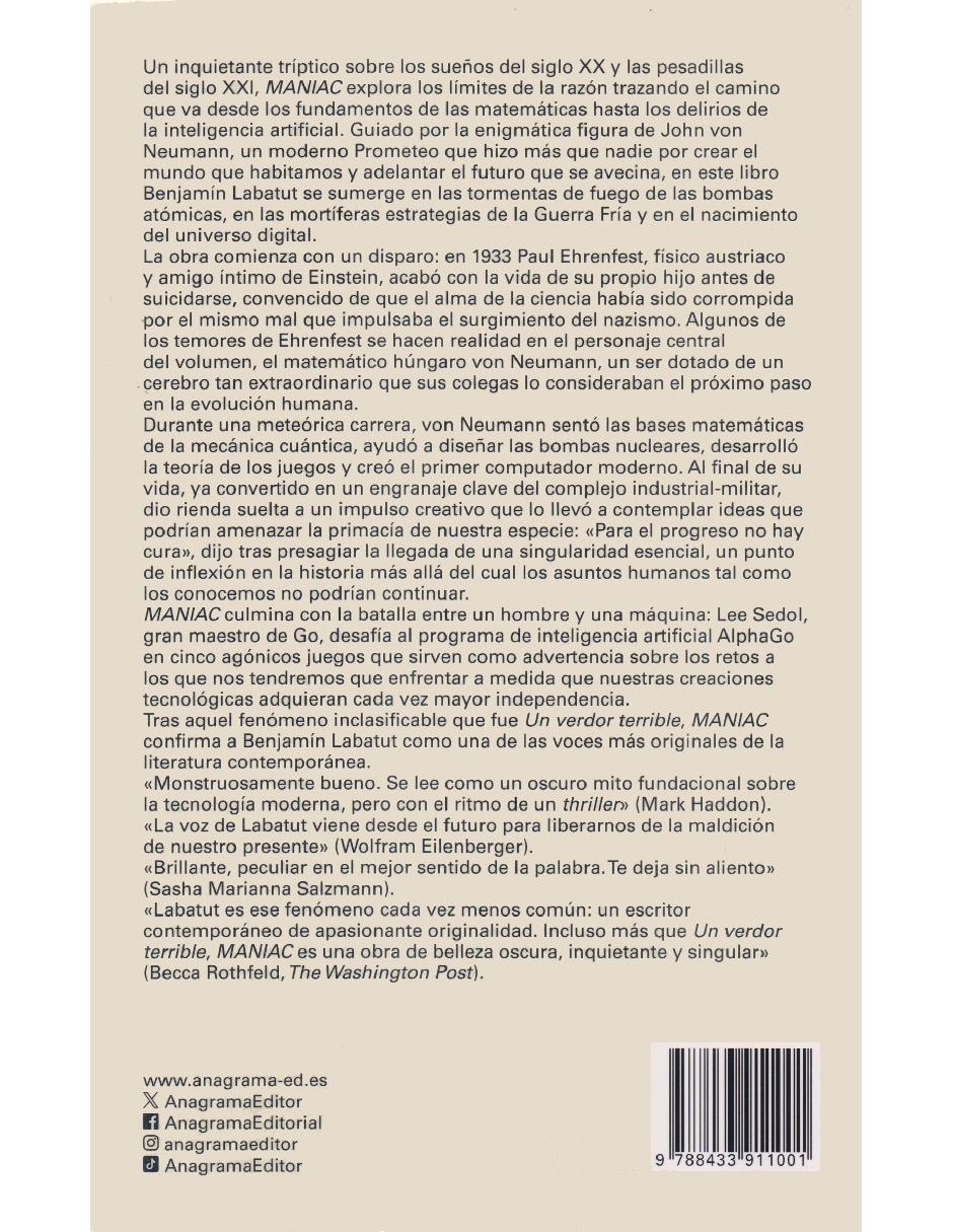 Libro Maniac de Benjamín Labatut 2