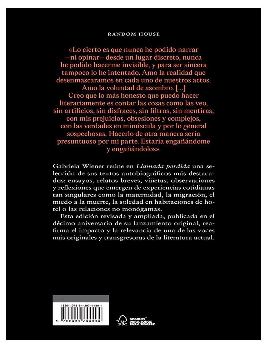 Libro Llamada Perdida de Gabriela Wiener de Gabriela Wiener 3
